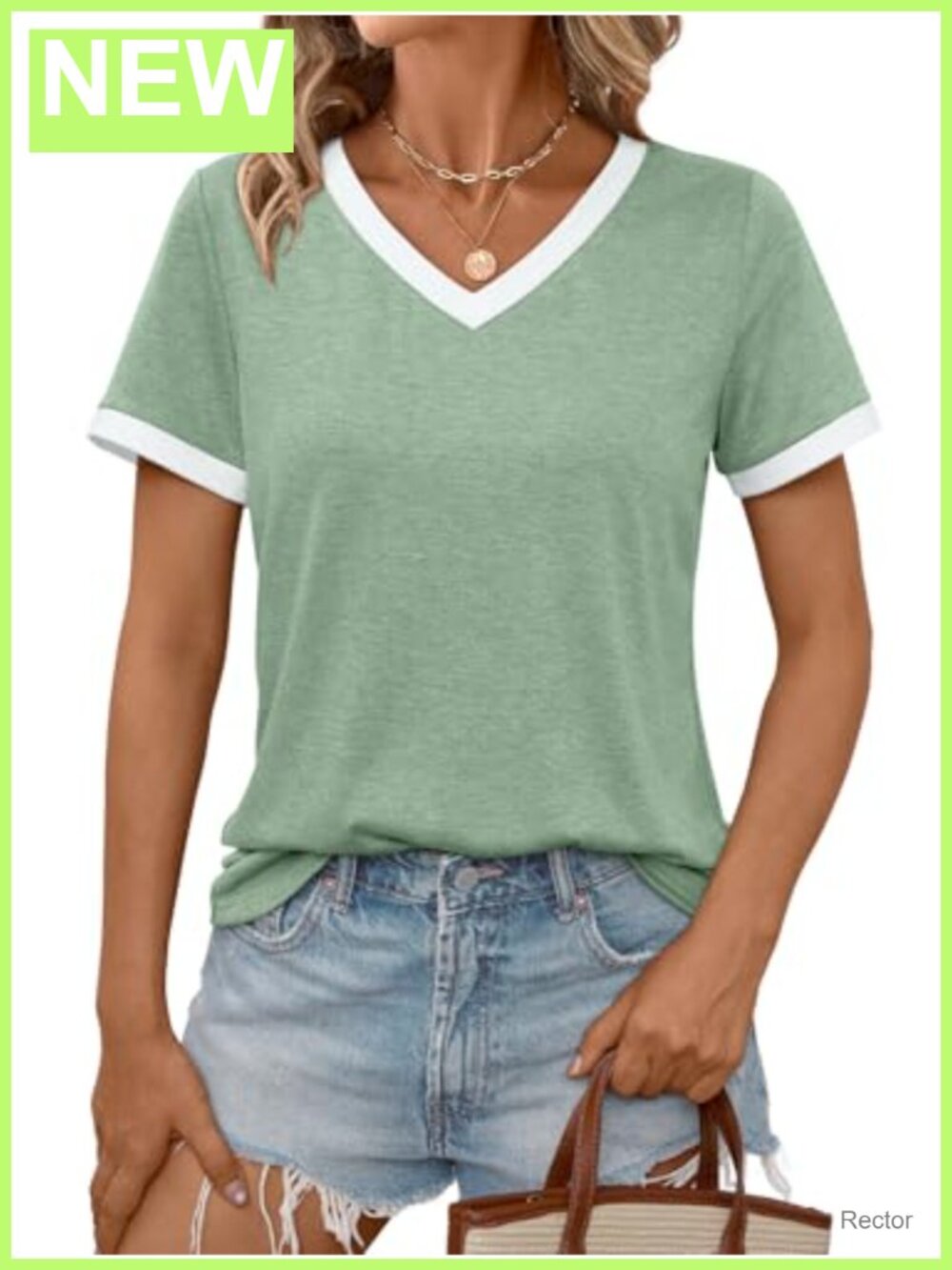 Womens V Neck Short Sleeve T Shirt Polyester Rayon Spandex Casual Summer Top